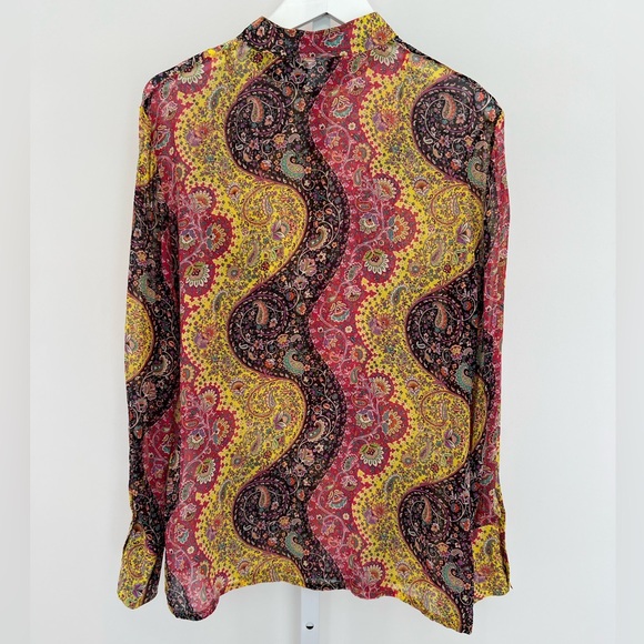 ETRO BLACK RED YELLOW MULTI SILK TOP SIZE IT 46 / US 12 NWOTS! - Picture 7 of 17